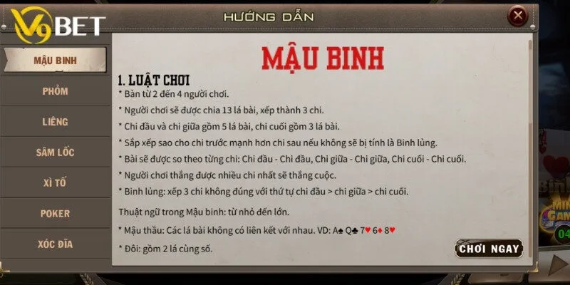 Trải nghiệm tính năng mượt mà tại mậu binh V9bet